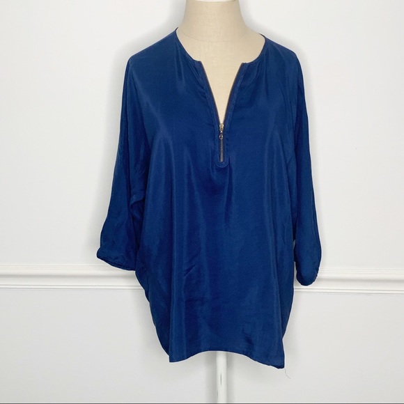 Vince Tops - Vince 100% Silk Zipper Front Navy Blouse Small